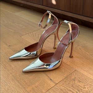 Amina Muaddi Silver Kim 105 Pump Heels 37